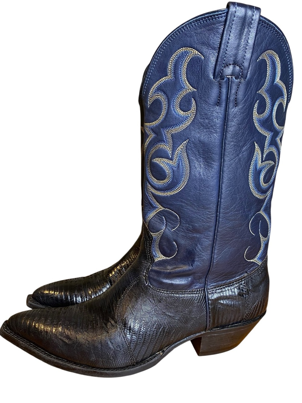 Nocona 1550-28-005 Vintage Blue Lizard & Leather Western Cowgirl Boots SZ 7D - Picture 3 of 15